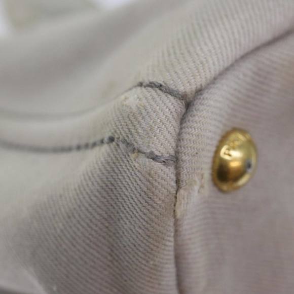 PRADA Canapa MM Hand Bag Canvas Gray Gold Auth 87230 - Picture 12 of 16